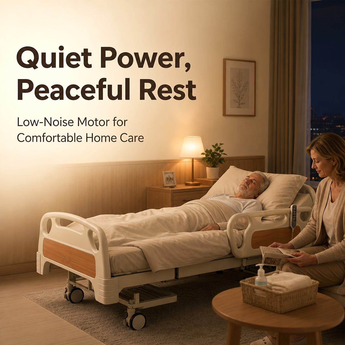 12-Function Electric Home Bed, Adjustable Care Bed with Auto Side Turning, Pressure Relief Mattress & Silent Motor, 660 LBS Load, for, Disabled & Post-Surgery Recovery