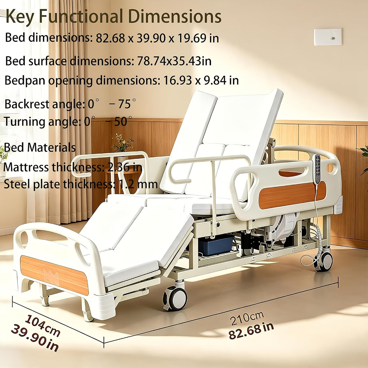 12-Function Electric Home Bed, Adjustable Care Bed with Auto Side Turning, Pressure Relief Mattress & Silent Motor, 660 LBS Load, for, Disabled & Post-Surgery Recovery