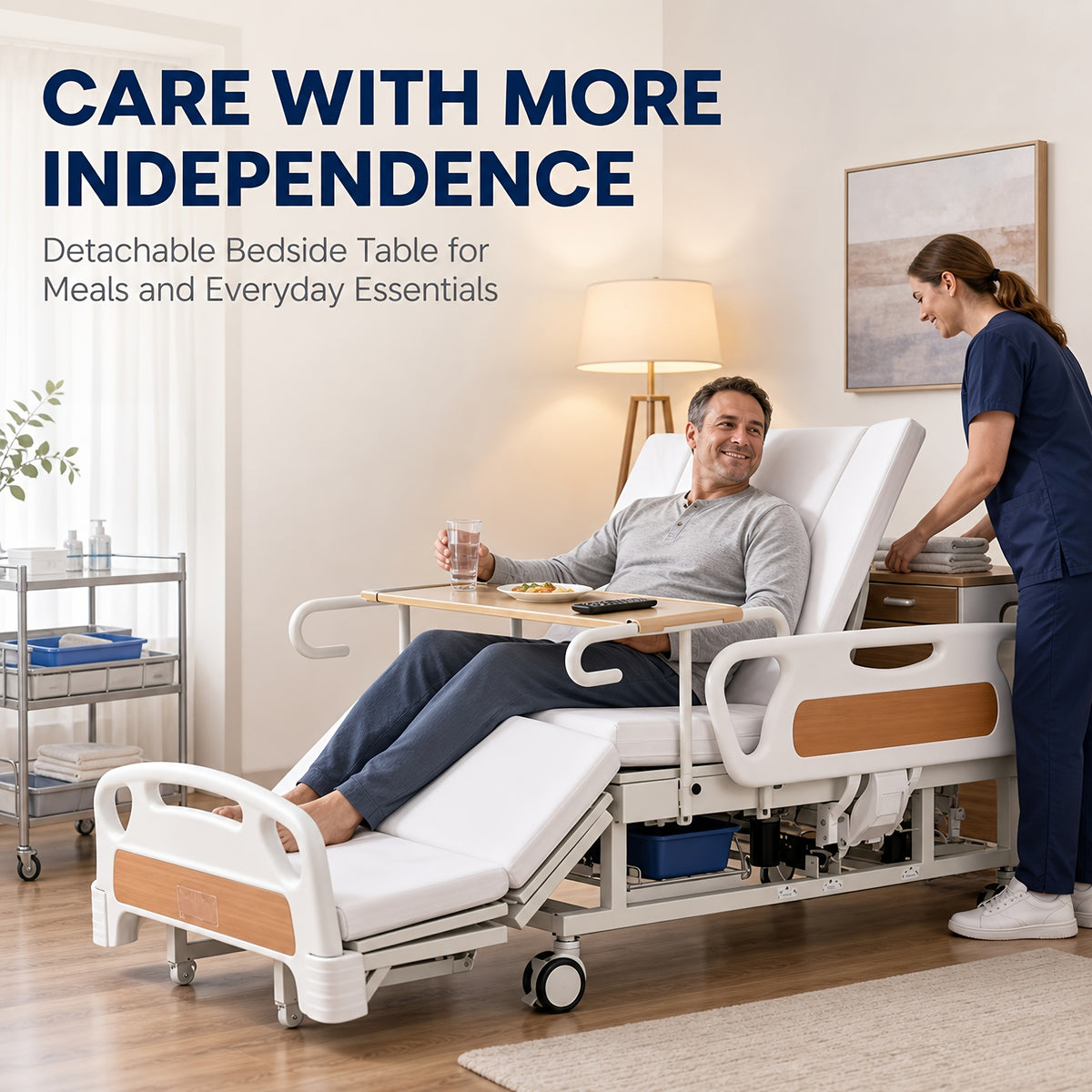 12-Function Electric Home Bed, Adjustable Care Bed with Auto Side Turning, Pressure Relief Mattress & Silent Motor, 660 LBS Load, for, Disabled & Post-Surgery Recovery
