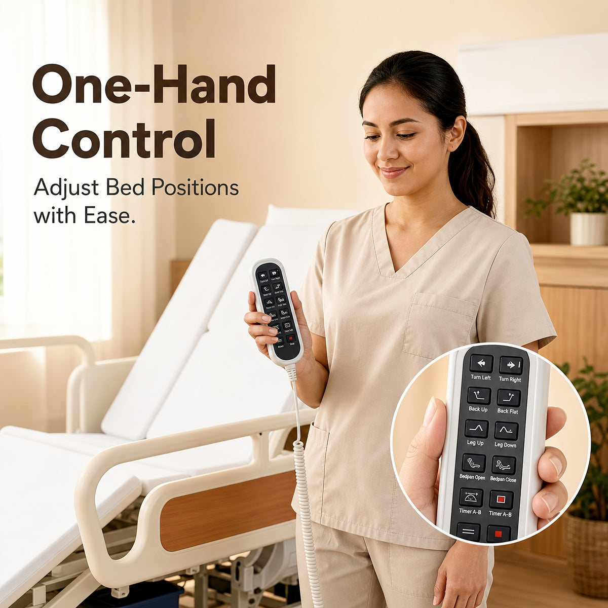 12-Function Electric Home Bed, Adjustable Care Bed with Auto Side Turning, Pressure Relief Mattress & Silent Motor, 660 LBS Load, for, Disabled & Post-Surgery Recovery