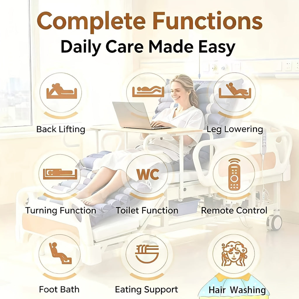 12-Function Electric Home Bed, Adjustable Care Bed with Auto Side Turning, Pressure Relief Mattress & Silent Motor, 660 LBS Load, for, Disabled & Post-Surgery Recovery