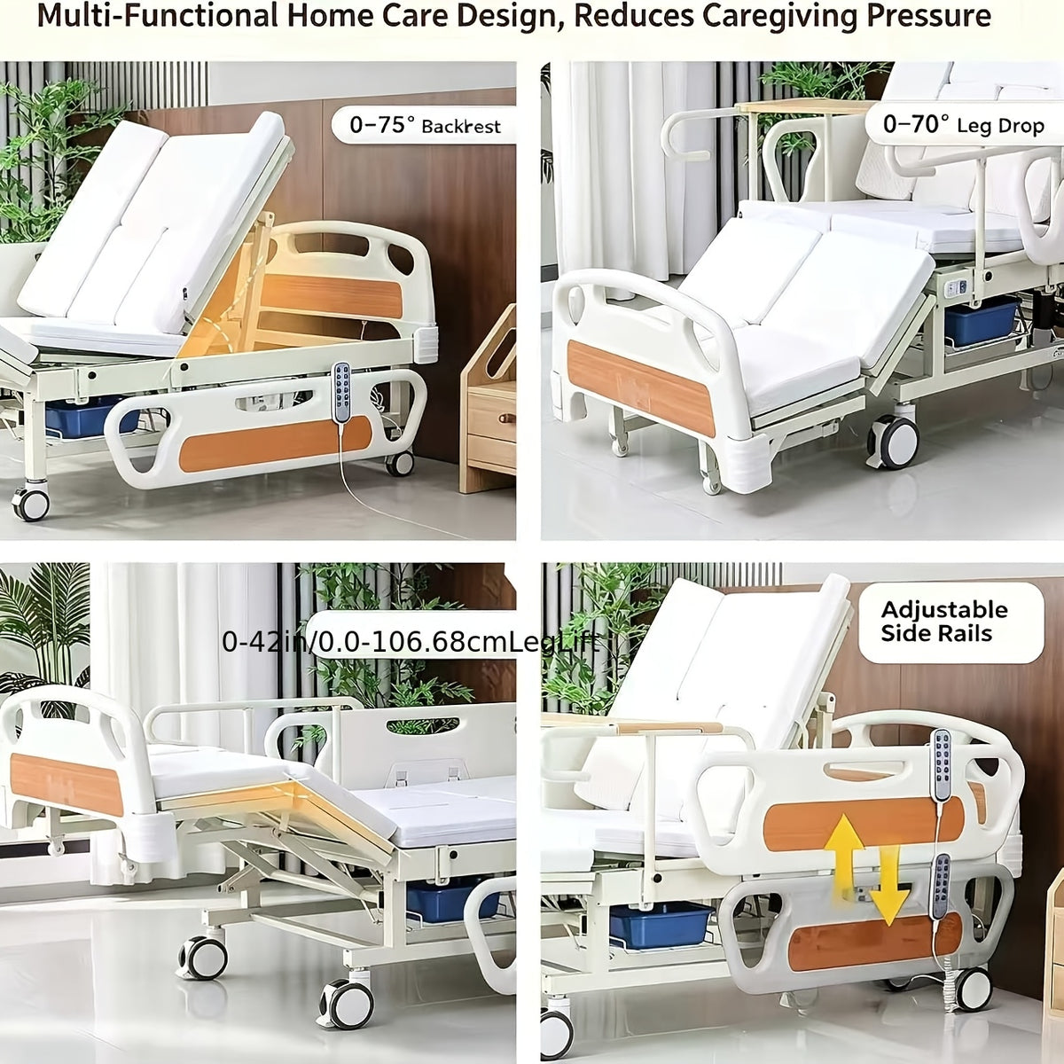 12-Function Electric Home Bed, Adjustable Care Bed with Auto Side Turning, Pressure Relief Mattress & Silent Motor, 660 LBS Load, for, Disabled & Post-Surgery Recovery