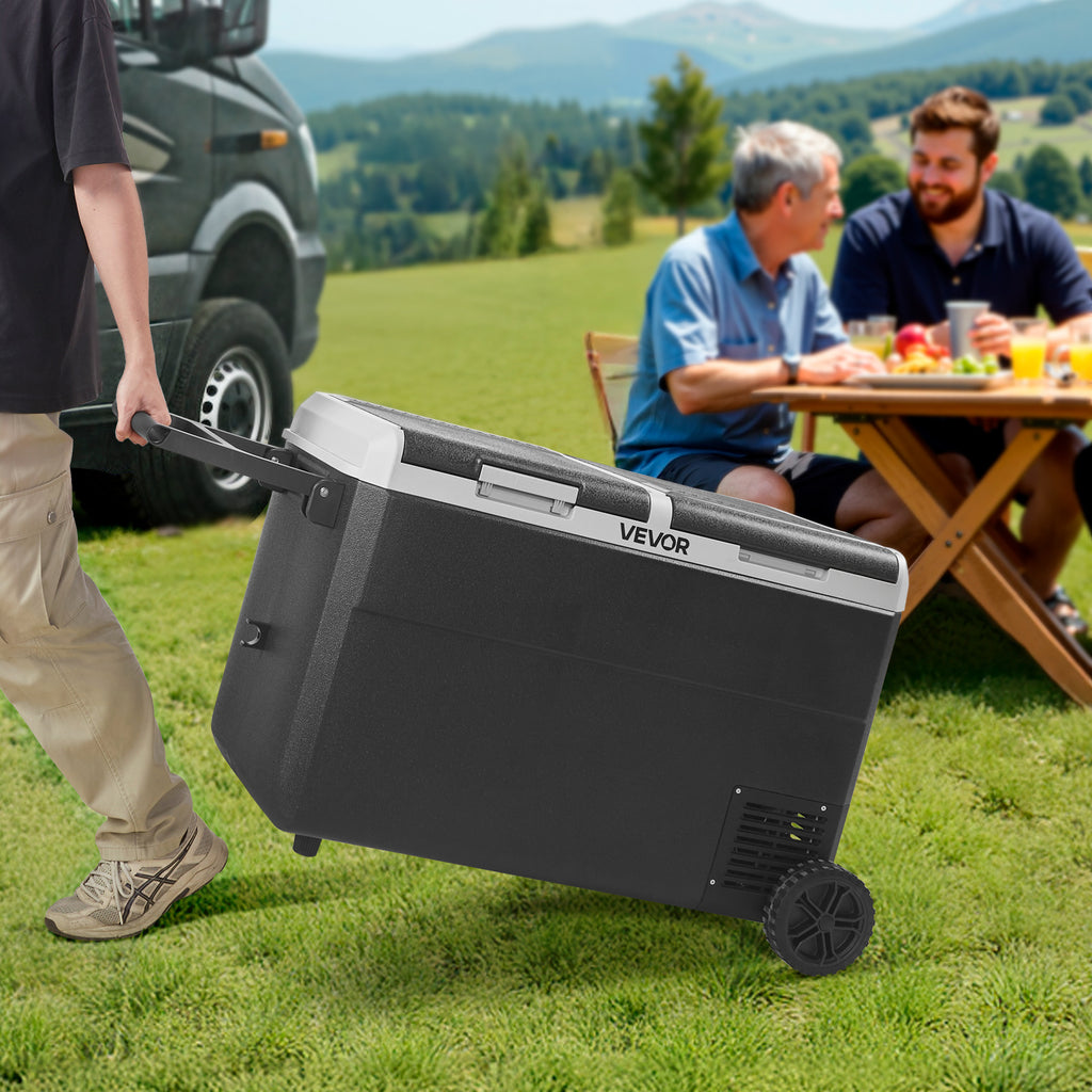 12 Volt Car Refrigerator, 100.4QT/95L Car Fridge, Dual Zone Portable Electric Cooler with Wheels and Handle, -4℉~68℉, 12/24V DC 100-240V AC Compressor Freezer for Outdoor, Camping, Travel, RV