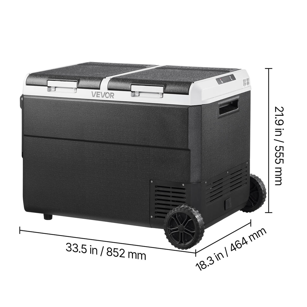 12 Volt Car Refrigerator, 100.4QT/95L Car Fridge, Dual Zone Portable Electric Cooler with Wheels and Handle, -4℉~68℉, 12/24V DC 100-240V AC Compressor Freezer for Outdoor, Camping, Travel, RV