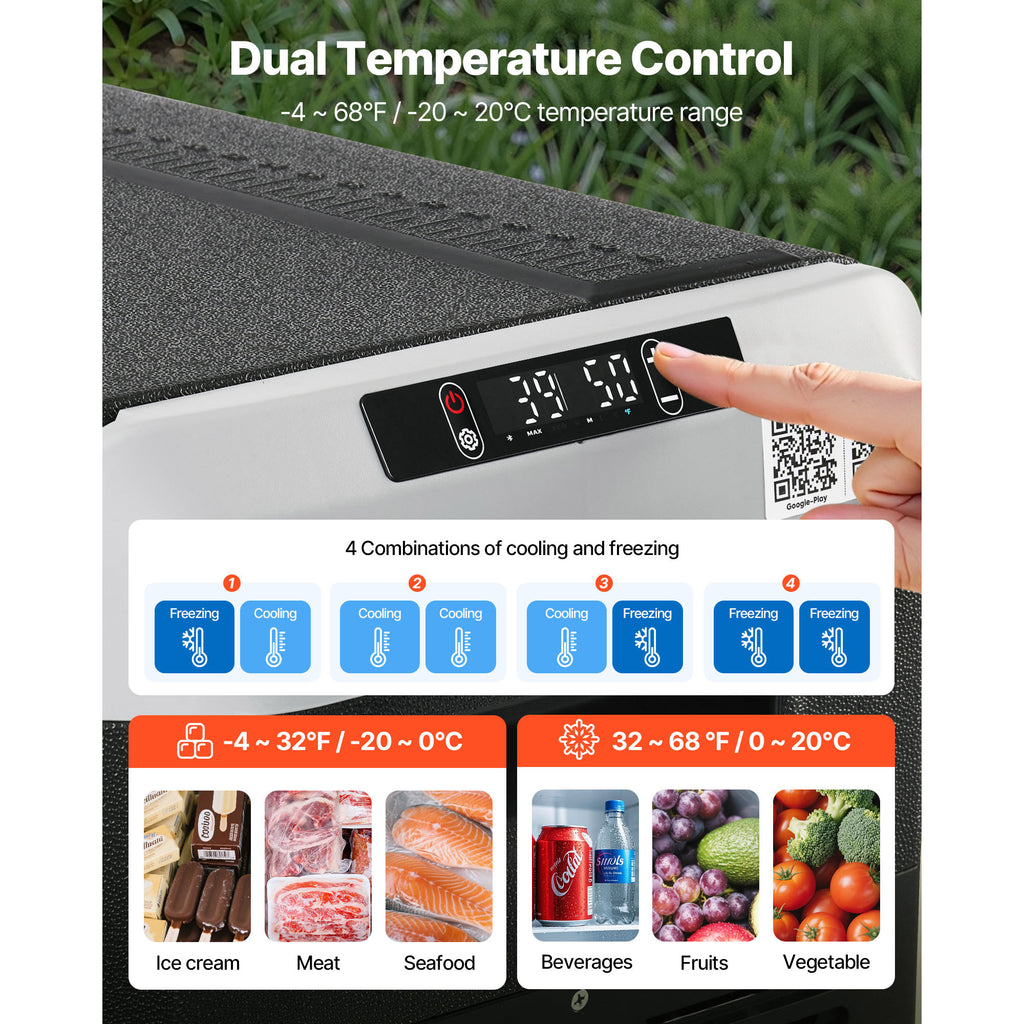 12 Volt Car Refrigerator, 100.4QT/95L Car Fridge, Dual Zone Portable Electric Cooler with Wheels and Handle, -4℉~68℉, 12/24V DC 100-240V AC Compressor Freezer for Outdoor, Camping, Travel, RV