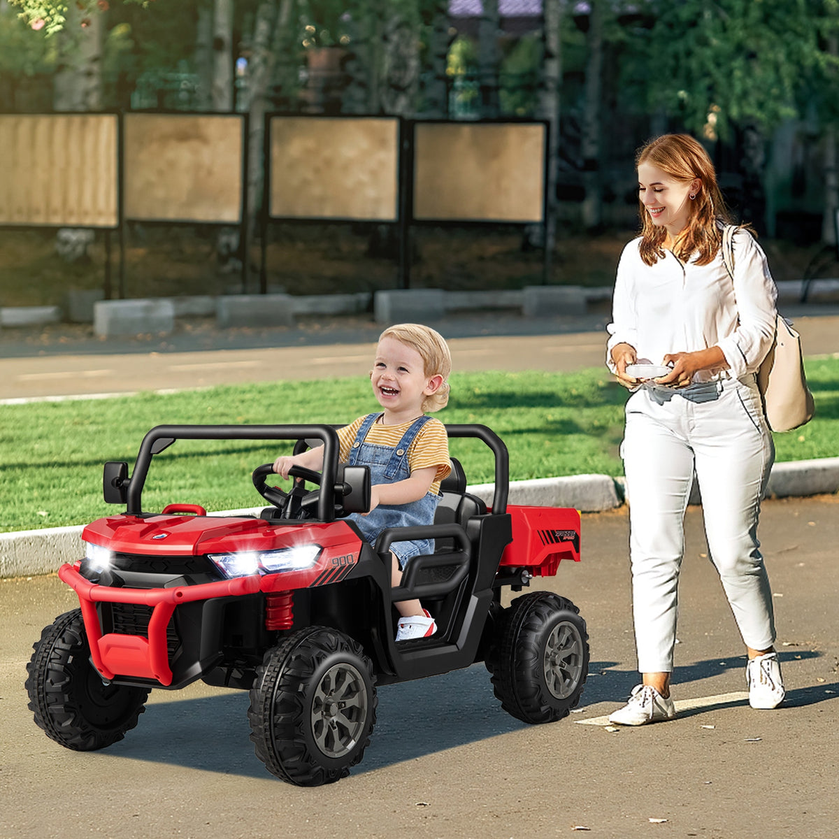 2-Seater Kids Ride on Dump Truck, 12V Powered Electric Car UTV with Dump Bed & Shovel, 2. 4G, Wireless Connection, Rocking Mode, Headlights & Music, for Boys Girls