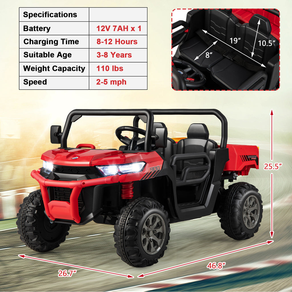 2-Seater Kids Ride on Dump Truck, 12V Powered Electric Car UTV with Dump Bed & Shovel, 2. 4G, Wireless Connection, Rocking Mode, Headlights & Music, for Boys Girls