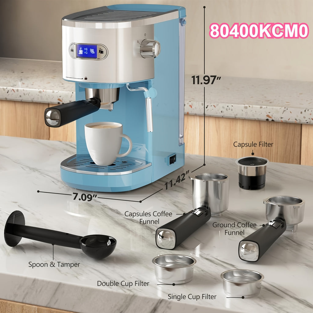 20 Bar Espresso Machine with Milk Frother Steam Wand, 58mm Expresso Coffee Machines, Commercial Stainless Steel Coffee Maker for Cappuccino and Latte, Perfect for Home & Office, Brushed Stainless Steel, (2 Model:Semi-Automatic/with Grinder Available)