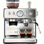20 Bar Espresso Machine with Milk Frother Steam Wand, 58mm Expresso Coffee Machines, Commercial Stainless Steel Coffee Maker for Cappuccino and Latte, Perfect for Home & Office, Brushed Stainless Steel, (2 Model:Semi-Automatic/with Grinder Available)