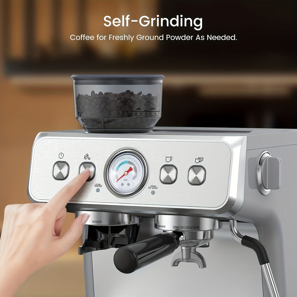 20 Bar Espresso Machine with Milk Frother Steam Wand, 58mm Expresso Coffee Machines, Commercial Stainless Steel Coffee Maker for Cappuccino and Latte, Perfect for Home & Office, Brushed Stainless Steel, (2 Model:Semi-Automatic/with Grinder Available)