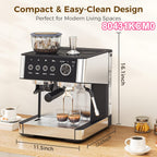 20 Bar Espresso Machine with Milk Frother Steam Wand, 58mm Expresso Coffee Machines, Commercial Stainless Steel Coffee Maker for Cappuccino and Latte, Perfect for Home & Office, Brushed Stainless Steel, (2 Model:Semi-Automatic/with Grinder Available)