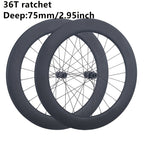 700C for Road T800 Carbon Wheelset 75mm No-Log 36T Ratchet Clincher Tubeless Ready Center Lock Disc Thru-Axle Road Surface with Hooked Edge Gravel Race Class Road Disc Brake Wheel Set