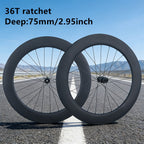 700C for Road T800 Carbon Wheelset 75mm No-Log 36T Ratchet Clincher Tubeless Ready Center Lock Disc Thru-Axle Road Surface with Hooked Edge Gravel Race Class Road Disc Brake Wheel Set