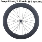 700C for Road T800 Carbon Wheelset 75mm No-Log 36T Ratchet Clincher Tubeless Ready Center Lock Disc Thru-Axle Road Surface with Hooked Edge Gravel Race Class Road Disc Brake Wheel Set