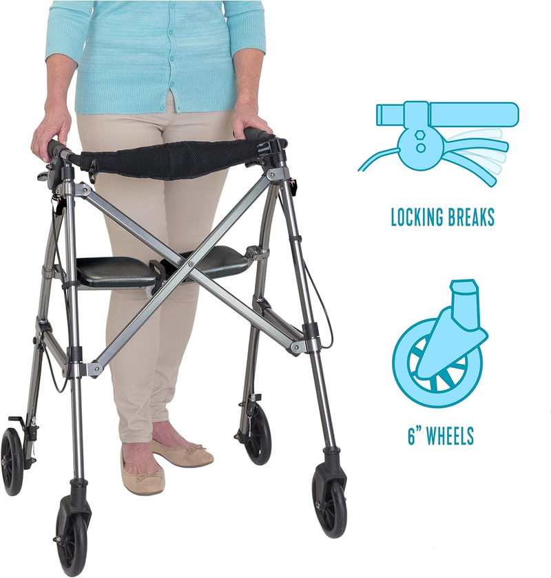 Able Life Space Saver Rollator, Lightweight Folding Mobility Rolling Walker