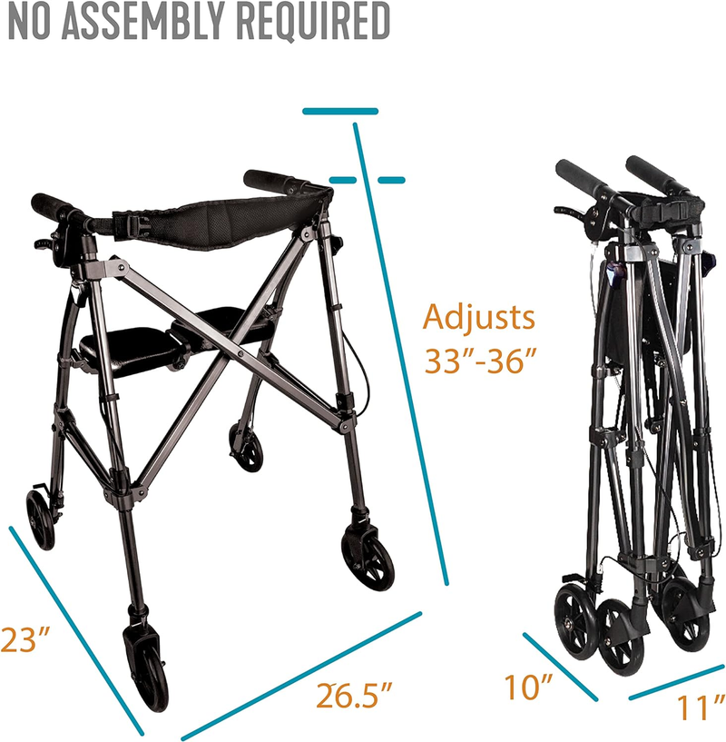 Able Life Space Saver Rollator, Lightweight Folding Mobility Rolling Walker