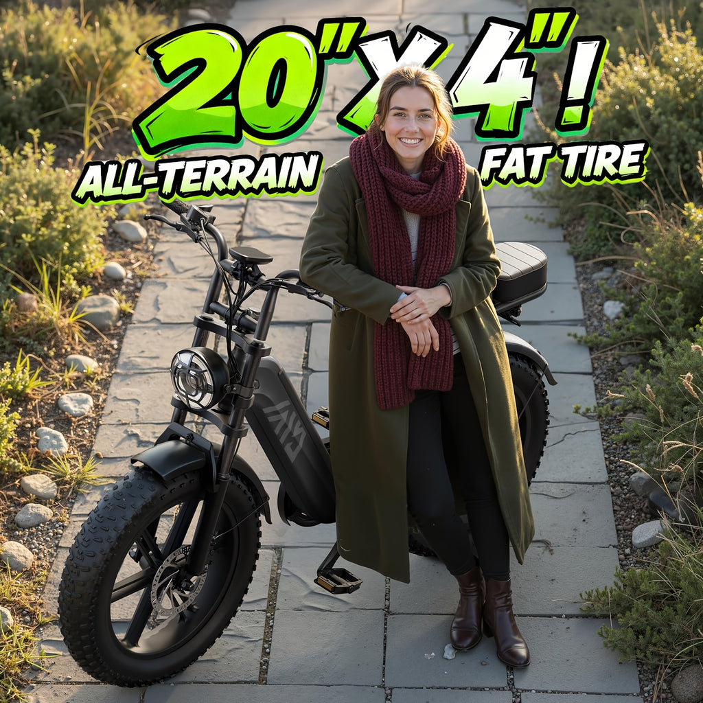 Adult Electric Bike, 749W Peak Motor Ebike with 48V 15Ah Built-In Battery, 60 Miles Range 27.9 MPH Electric Bike, 20" Fat Tire E Bike with 7 Speed