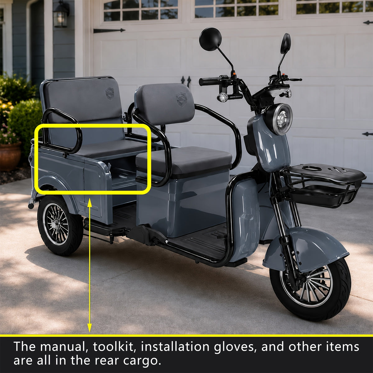 Adult Electric Tricycle Large Frame, Wide Wheelbase, High Load Capacity, Spacious Rear Seat Area, Versatile Two-in-one Design for Passenger Transport And Cargo