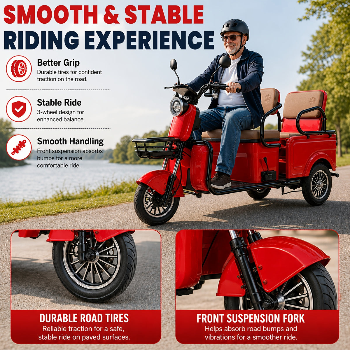 Adult Electric Tricycle Large Frame, Wide Wheelbase, High Load Capacity, Spacious Rear Seat Area, Versatile Two-in-one Design for Passenger Transport And Cargo