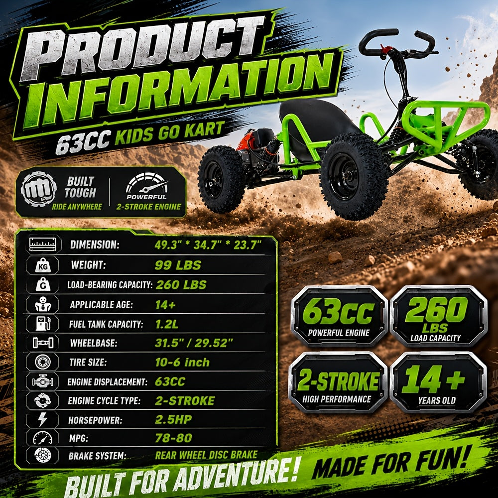 Adult Off-Road Go Kart with Heavy-Duty Reinforced Frame & All-Terrain Tires, Suitable for Grassland, Gravel & Rough Terrains, Comes with Complete Safety Protective Gear for Outdoor Racing & Family Gathering, Perfect Birthday & Holiday Gift