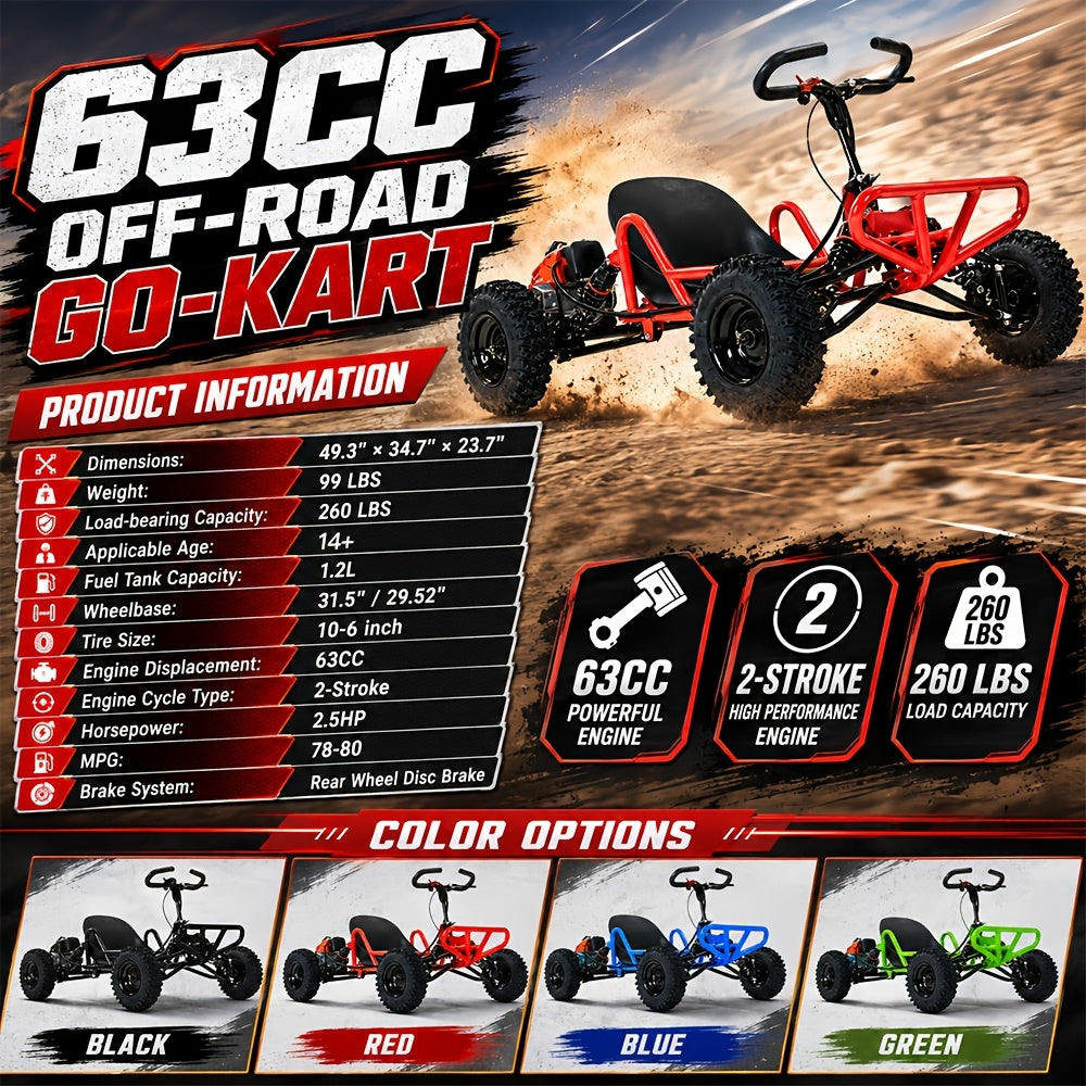 Adult Off-Road Go Kart with Heavy-Duty Reinforced Frame & All-Terrain Tires, Suitable for Grassland, Gravel & Rough Terrains, Comes with Complete Safety Protective Gear for Outdoor Racing & Family Gathering, Perfect Birthday & Holiday Gift