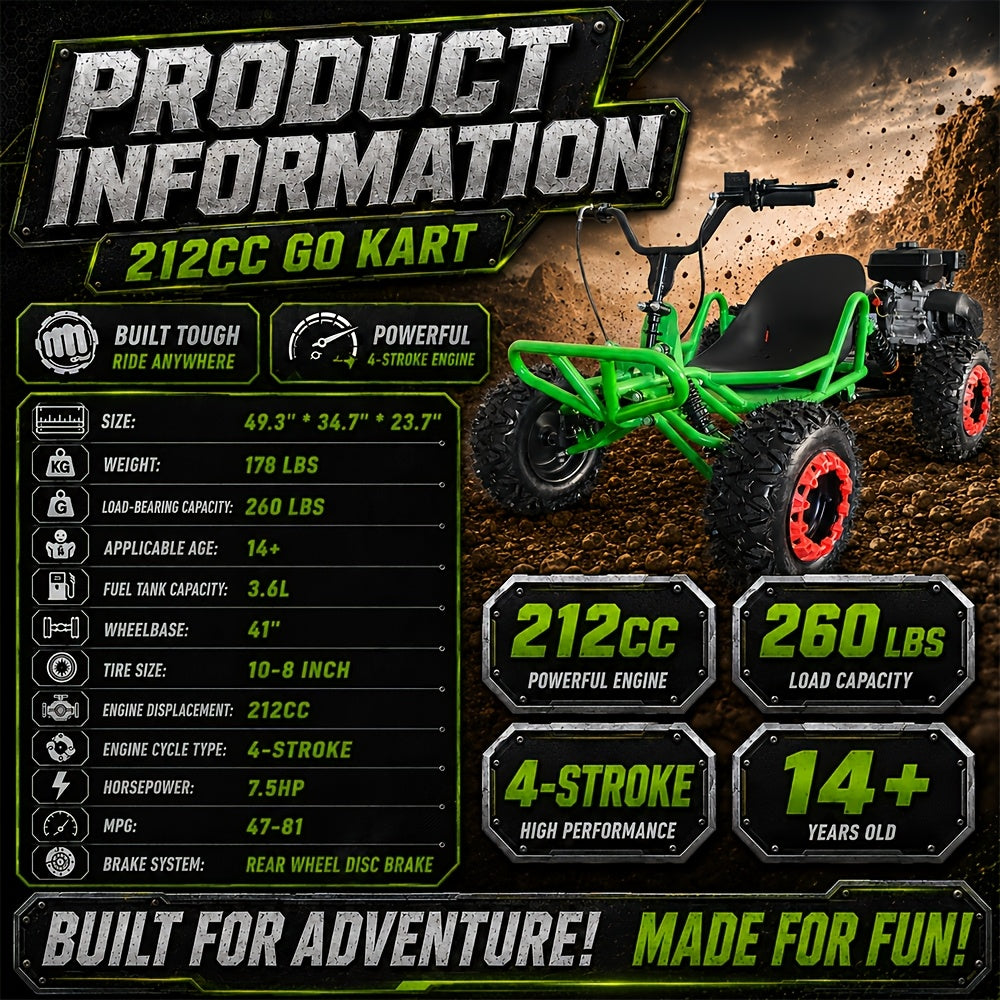 Adult Off-Road Go Kart with Heavy-Duty Reinforced Frame & All-Terrain Tires, Suitable for Grassland, Gravel & Rough Terrains, Comes with Complete Safety Protective Gear for Outdoor Racing & Family Gathering, Perfect Birthday & Holiday Gift