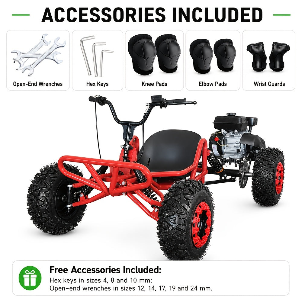 Adult Off-Road Go Kart with Heavy-Duty Reinforced Frame & All-Terrain Tires, Suitable for Grassland, Gravel & Rough Terrains, Comes with Complete Safety Protective Gear for Outdoor Racing & Family Gathering, Perfect Birthday & Holiday Gift