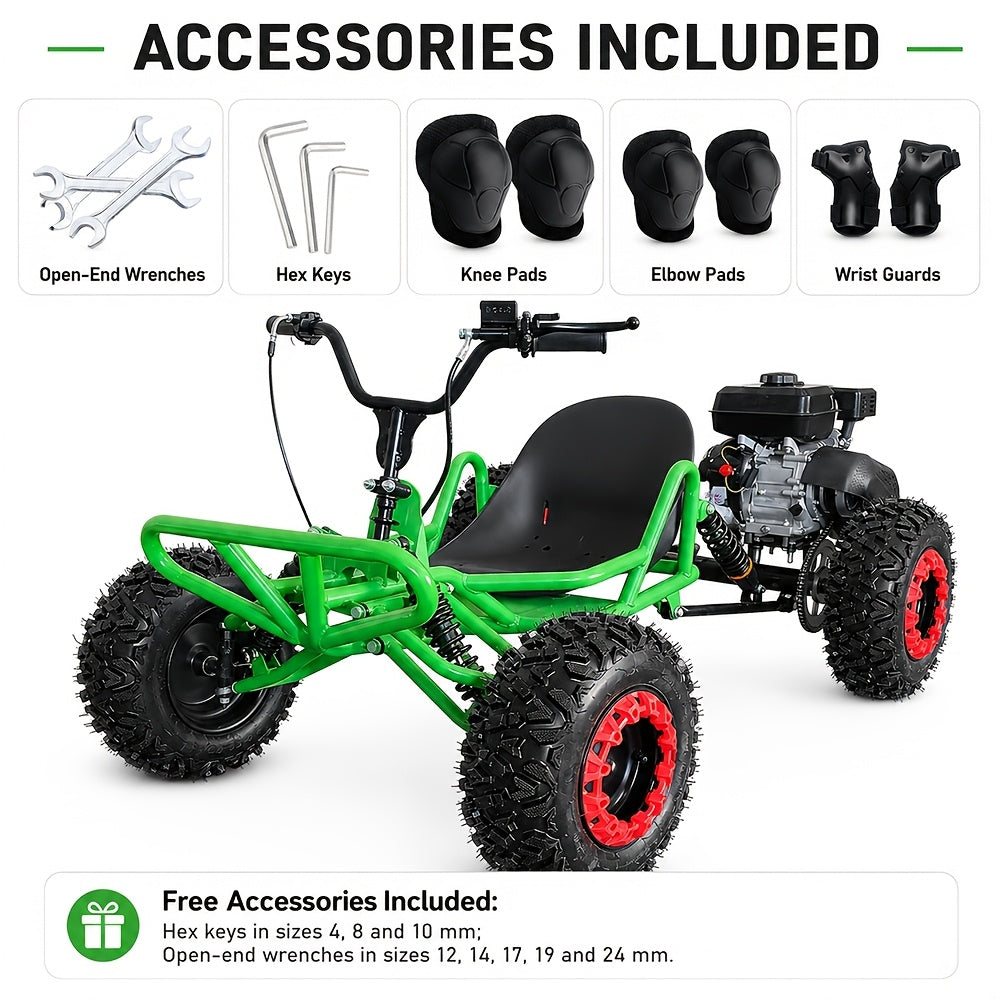 Adult Off-Road Go Kart with Heavy-Duty Reinforced Frame & All-Terrain Tires, Suitable for Grassland, Gravel & Rough Terrains, Comes with Complete Safety Protective Gear for Outdoor Racing & Family Gathering, Perfect Birthday & Holiday Gift
