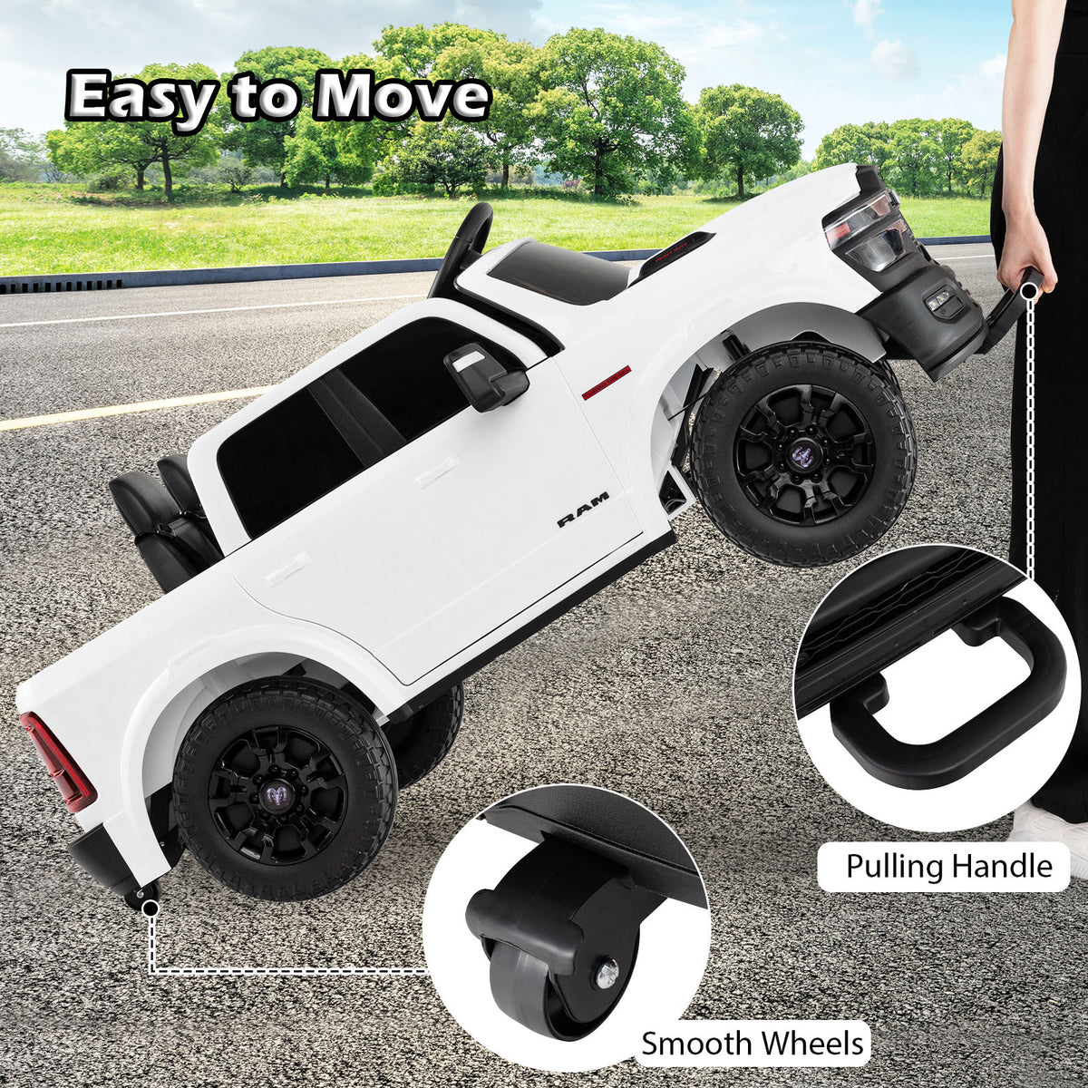 COSTWAY Licensed 2025 Ram 2500 REBEL Ride-On Car Pickup Truck for Kids Suitable for Big &, 2-Seater Remote Car with Parent Remote, Storage, 3-Point Safety Belts, LED Lights, Music, Soft Start & 4-Wheel Suspension
