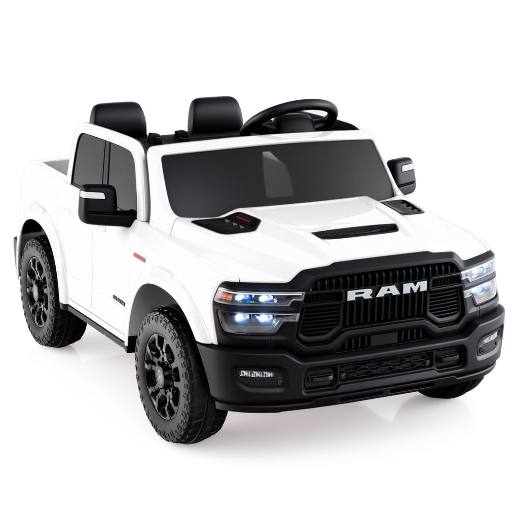 COSTWAY Licensed 2025 Ram 2500 REBEL Ride-On Car Pickup Truck for Kids Suitable for Big &, 2-Seater Remote Car with Parent Remote, Storage, 3-Point Safety Belts, LED Lights, Music, Soft Start & 4-Wheel Suspension