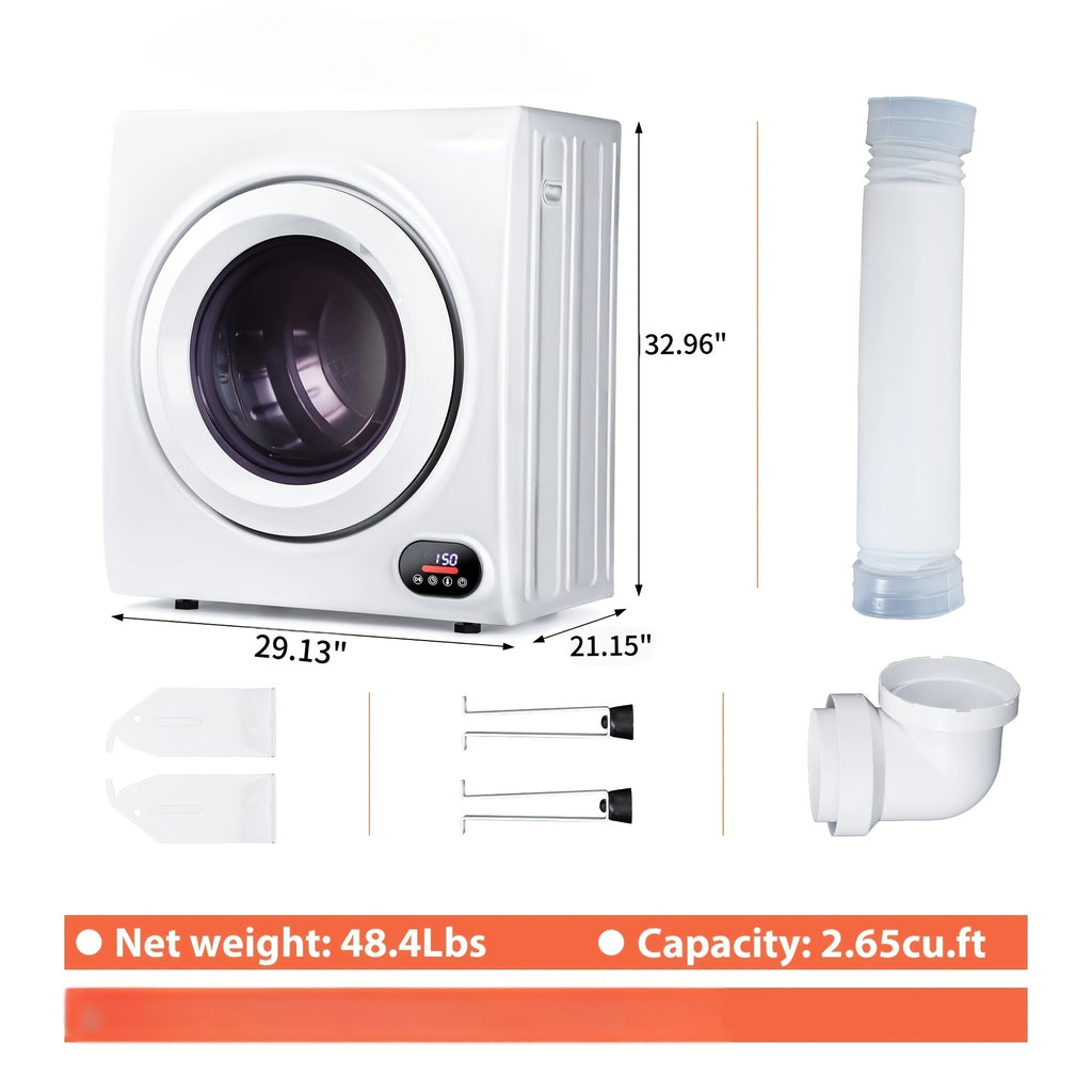 Compact Dryer 1.5/2.65 Cu. Ft. Portable Clothes Dryers with Exhaust Duct with Stainless Steel Liner Four Function Small Dryer Machine, Suitable for Apartments, Dorm, RVs