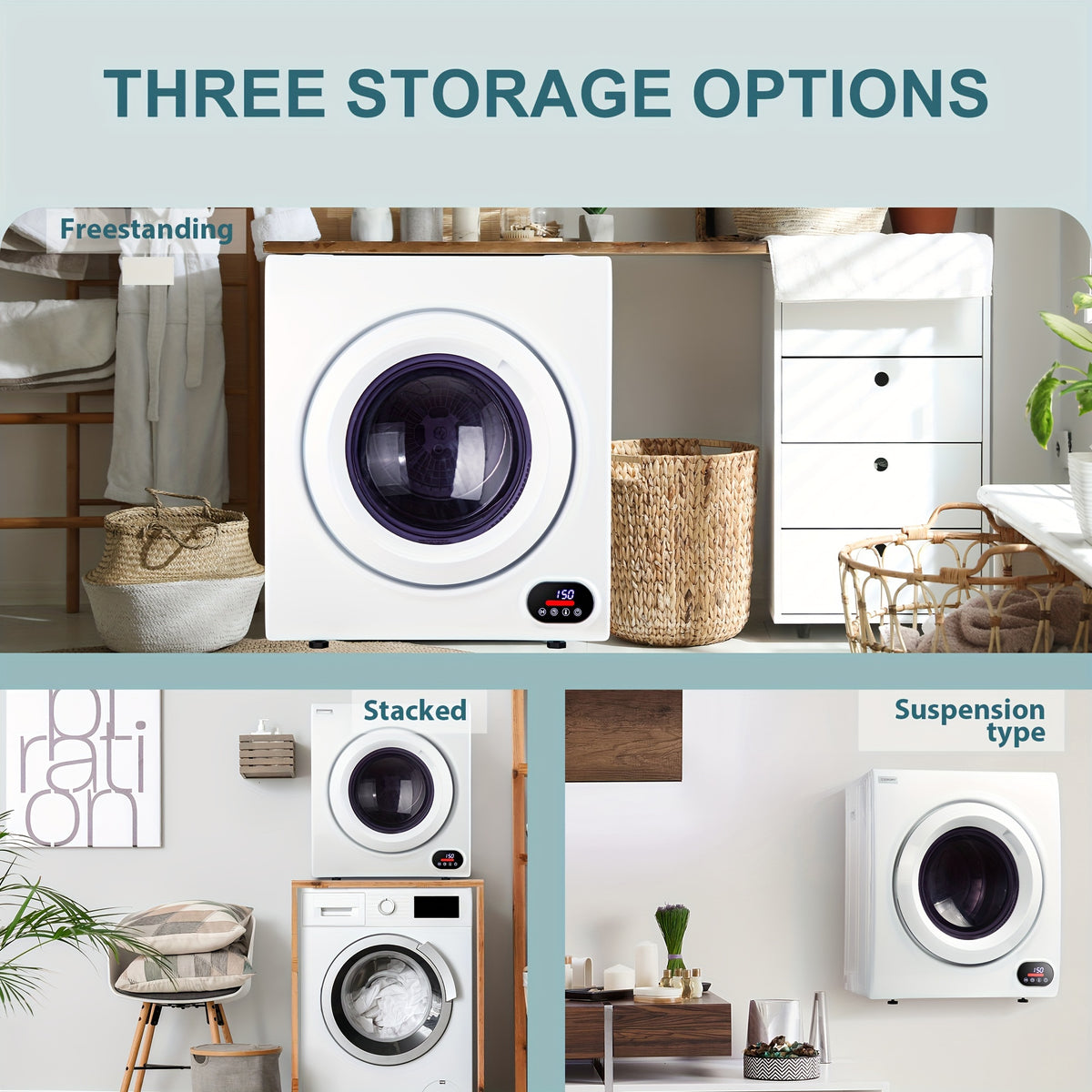Compact Dryer 1.5/2.65 Cu. Ft. Portable Clothes Dryers with Exhaust Duct with Stainless Steel Liner Four Function Small Dryer Machine, Suitable for Apartments, Dorm, RVs