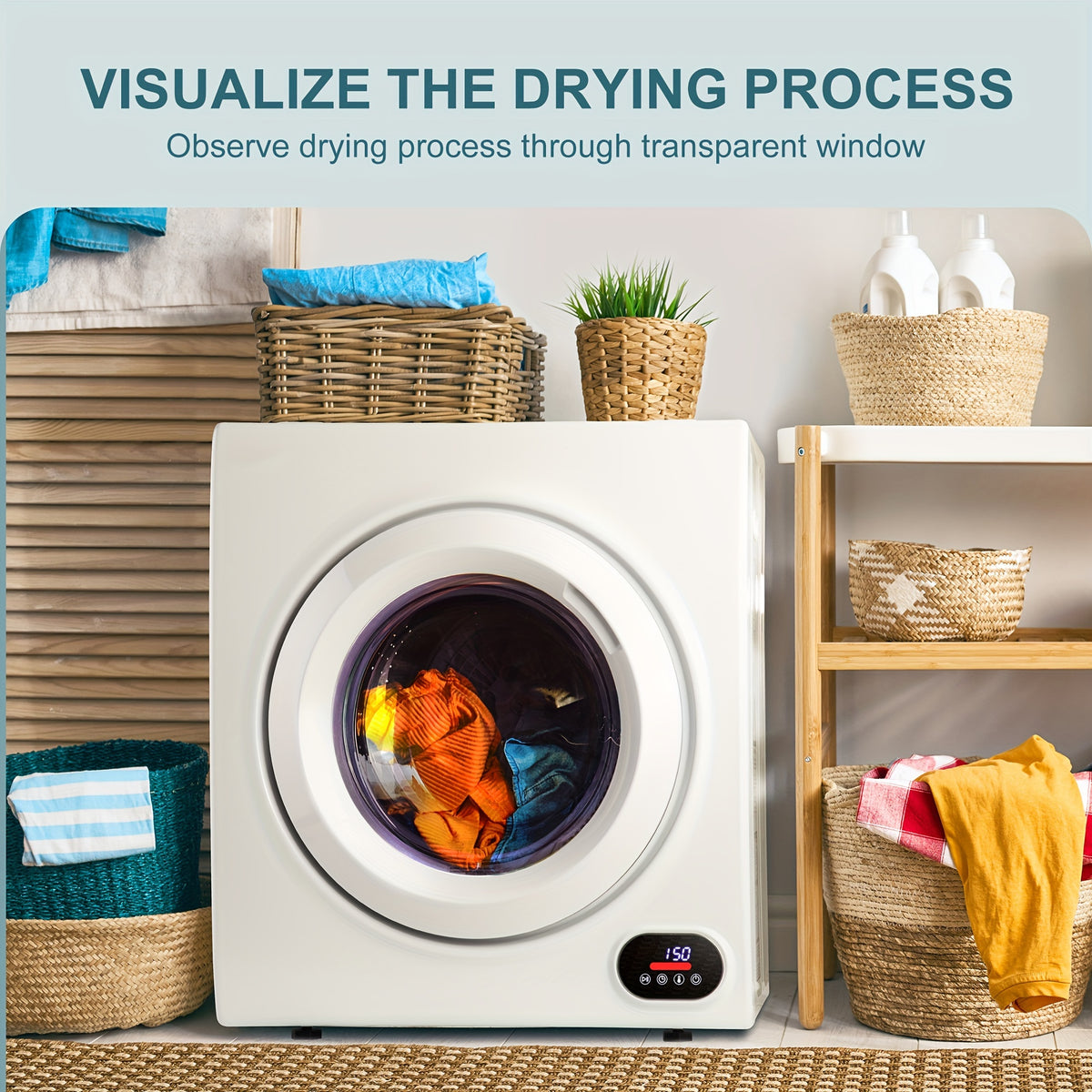 Compact Dryer 1.5/2.65 Cu. Ft. Portable Clothes Dryers with Exhaust Duct with Stainless Steel Liner Four Function Small Dryer Machine, Suitable for Apartments, Dorm, RVs