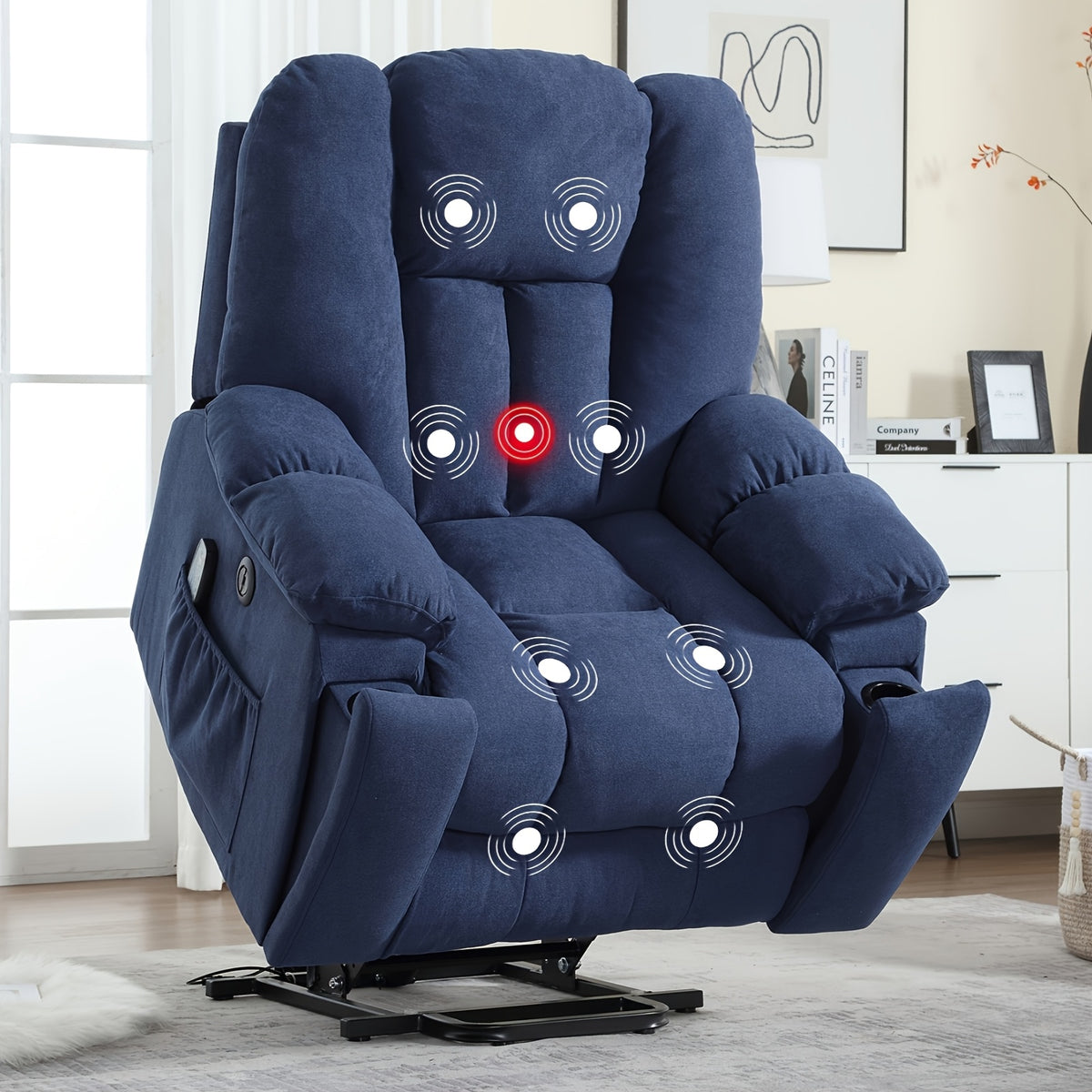 Elderly Power Lift Recliner Chair with Massage & Heat - Oversized Wide Overstuffed Seat, Heavy Duty Safety Reclining Mechanism, USB Ports & 2 Hidden Cup Holders for Game & Recreation Room Furniture