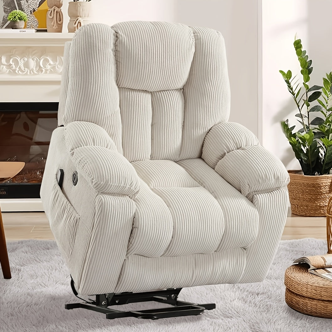 Elderly Power Lift Recliner Chair with Massage & Heat - Oversized Wide Overstuffed Seat, Heavy Duty Safety Reclining Mechanism, USB Ports & 2 Hidden Cup Holders for Game & Recreation Room Furniture