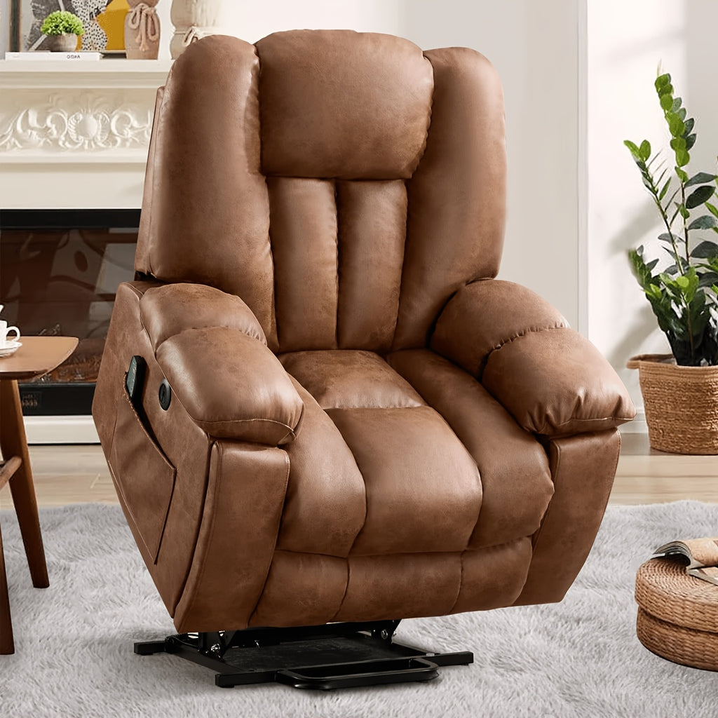 Elderly Power Lift Recliner Chair with Massage & Heat - Oversized Wide Overstuffed Seat, Heavy Duty Safety Reclining Mechanism, USB Ports & 2 Hidden Cup Holders for Game & Recreation Room Furniture