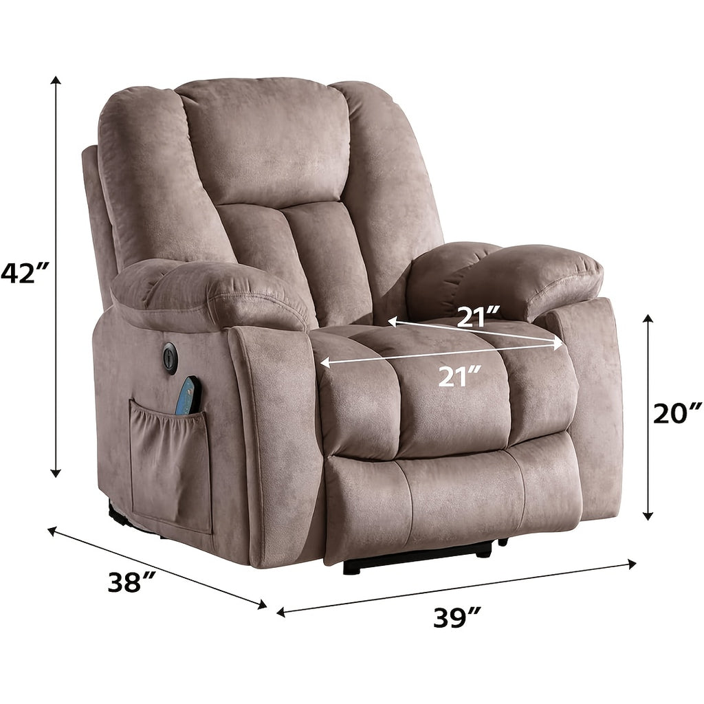 Elderly Power Lift Recliner Chair with Massage & Heat - Oversized Wide Overstuffed Seat, Heavy Duty Safety Reclining Mechanism, USB Ports & 2 Hidden Cup Holders for Game & Recreation Room Furniture