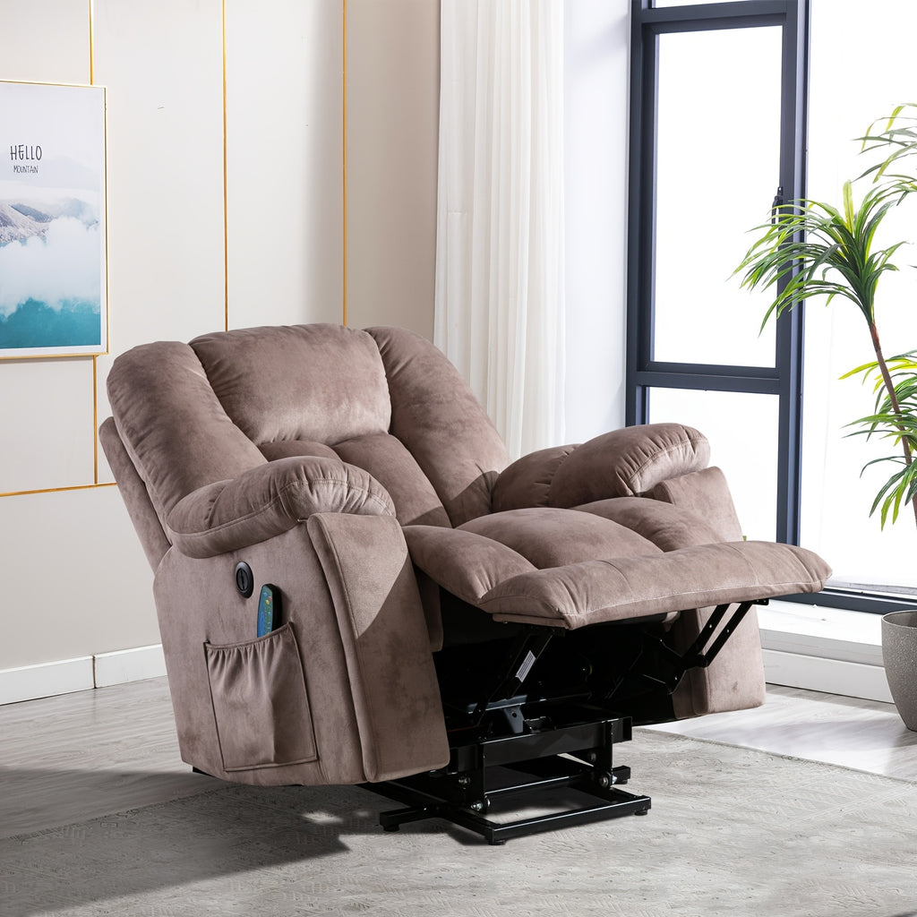 Elderly Power Lift Recliner Chair with Massage & Heat - Oversized Wide Overstuffed Seat, Heavy Duty Safety Reclining Mechanism, USB Ports & 2 Hidden Cup Holders for Game & Recreation Room Furniture