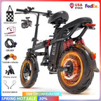 14 -inch Lightweight Electric Bike For Adults, 700W Peak Motor, 48V Lithium Battery, 35 Mile Range, 19 MPH, 25° Climbs, 10 Shock Absorber E-bike, Foldable E-bike For City Commute, 180 LBS, 3 Step Foldable, AlloyFrame, Spring Cycling