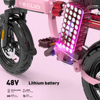 14 -inch Lightweight Electric Bike For Adults, 700W Peak Motor, 48V Lithium Battery, 35 Mile Range, 19 MPH, 25° Climbs, 10 Shock Absorber E-bike, Foldable E-bike For City Commute, 180 LBS, 3 Step Foldable, AlloyFrame, Spring Cycling