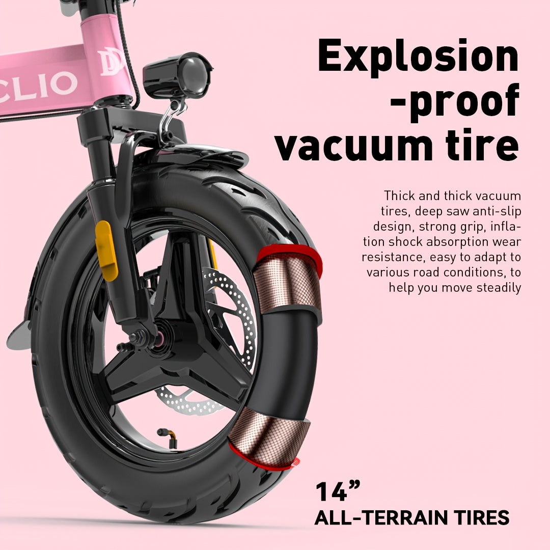 14 -inch Lightweight Electric Bike For Adults, 700W Peak Motor, 48V Lithium Battery, 35 Mile Range, 19 MPH, 25° Climbs, 10 Shock Absorber E-bike, Foldable E-bike For City Commute, 180 LBS, 3 Step Foldable, AlloyFrame, Spring Cycling