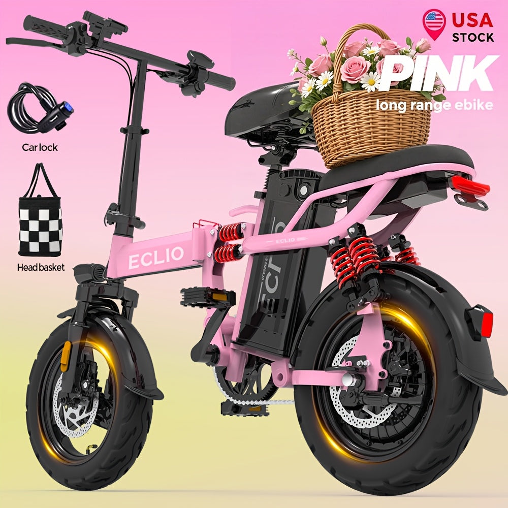14 -inch Lightweight Electric Bike For Adults, 700W Peak Motor, 48V Lithium Battery, 35 Mile Range, 19 MPH, 25° Climbs, 10 Shock Absorber E-bike, Foldable E-bike For City Commute, 180 LBS, 3 Step Foldable, AlloyFrame, Spring Cycling