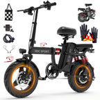 14 -inch Lightweight Electric Bike For Adults, 700W Peak Motor, 48V Lithium Battery, 35 Mile Range, 19 MPH, 25° Climbs, 10 Shock Absorber E-bike, Foldable E-bike For City Commute, 180 LBS, 3 Step Foldable, AlloyFrame, Spring Cycling