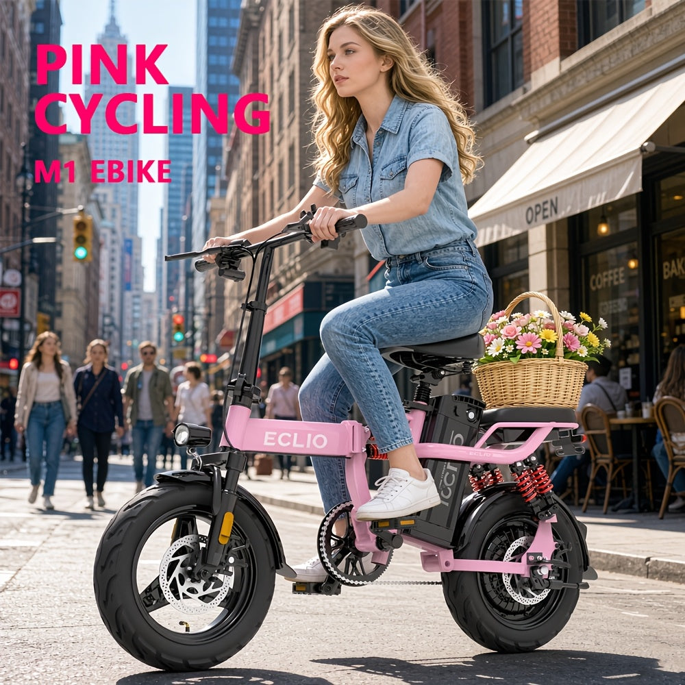 14 -inch Lightweight Electric Bike For Adults, 700W Peak Motor, 48V Lithium Battery, 35 Mile Range, 19 MPH, 25° Climbs, 10 Shock Absorber E-bike, Foldable E-bike For City Commute, 180 LBS, 3 Step Foldable, AlloyFrame, Spring Cycling