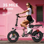 14 -inch Lightweight Electric Bike For Adults, 700W Peak Motor, 48V Lithium Battery, 35 Mile Range, 19 MPH, 25° Climbs, 10 Shock Absorber E-bike, Foldable E-bike For City Commute, 180 LBS, 3 Step Foldable, AlloyFrame, Spring Cycling