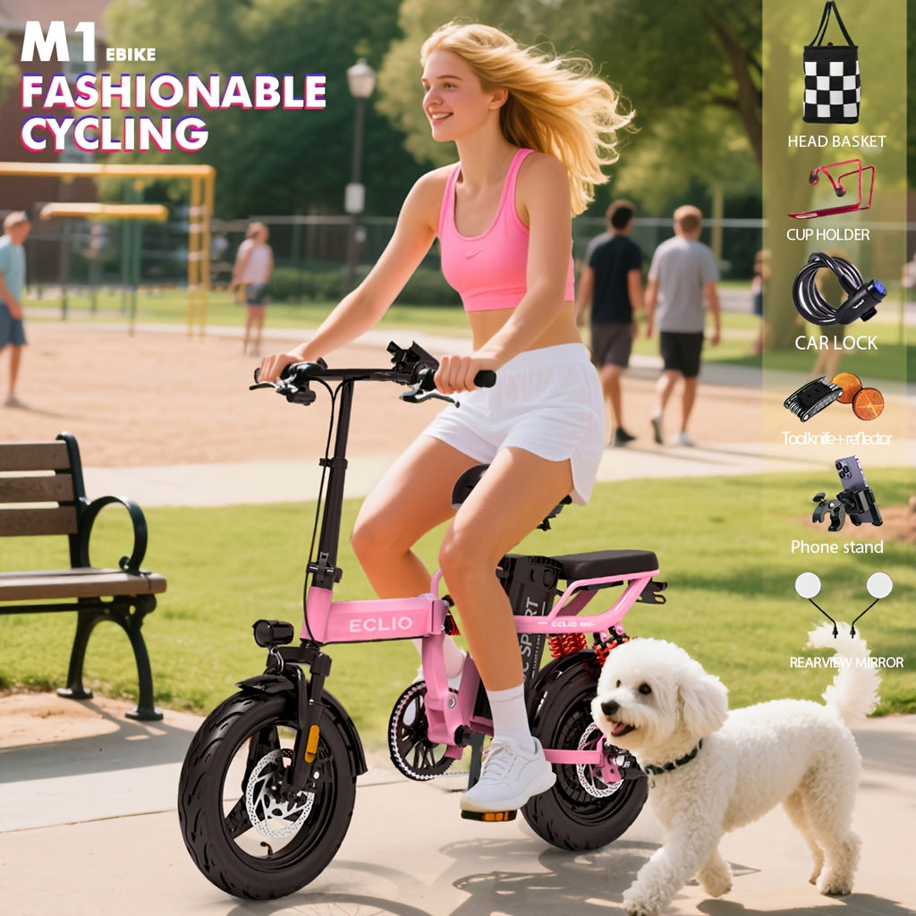 14 -inch Lightweight Electric Bike For Adults, 700W Peak Motor, 48V Lithium Battery, 35 Mile Range, 19 MPH, 25° Climbs, 10 Shock Absorber E-bike, Foldable E-bike For City Commute, 180 LBS, 3 Step Foldable, AlloyFrame, Spring Cycling