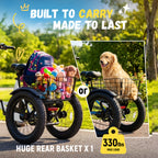 Electric Folding Tricycle for Middle-Aged&Elderly Adults, Low Step-Through Frame, 16 X 3.0 Inch Tires, 15AhRemovable Battery, Adjustable Height Seat with Baskets, for Grocery&Cargo, Fits Riders 3'9" to 5'7"