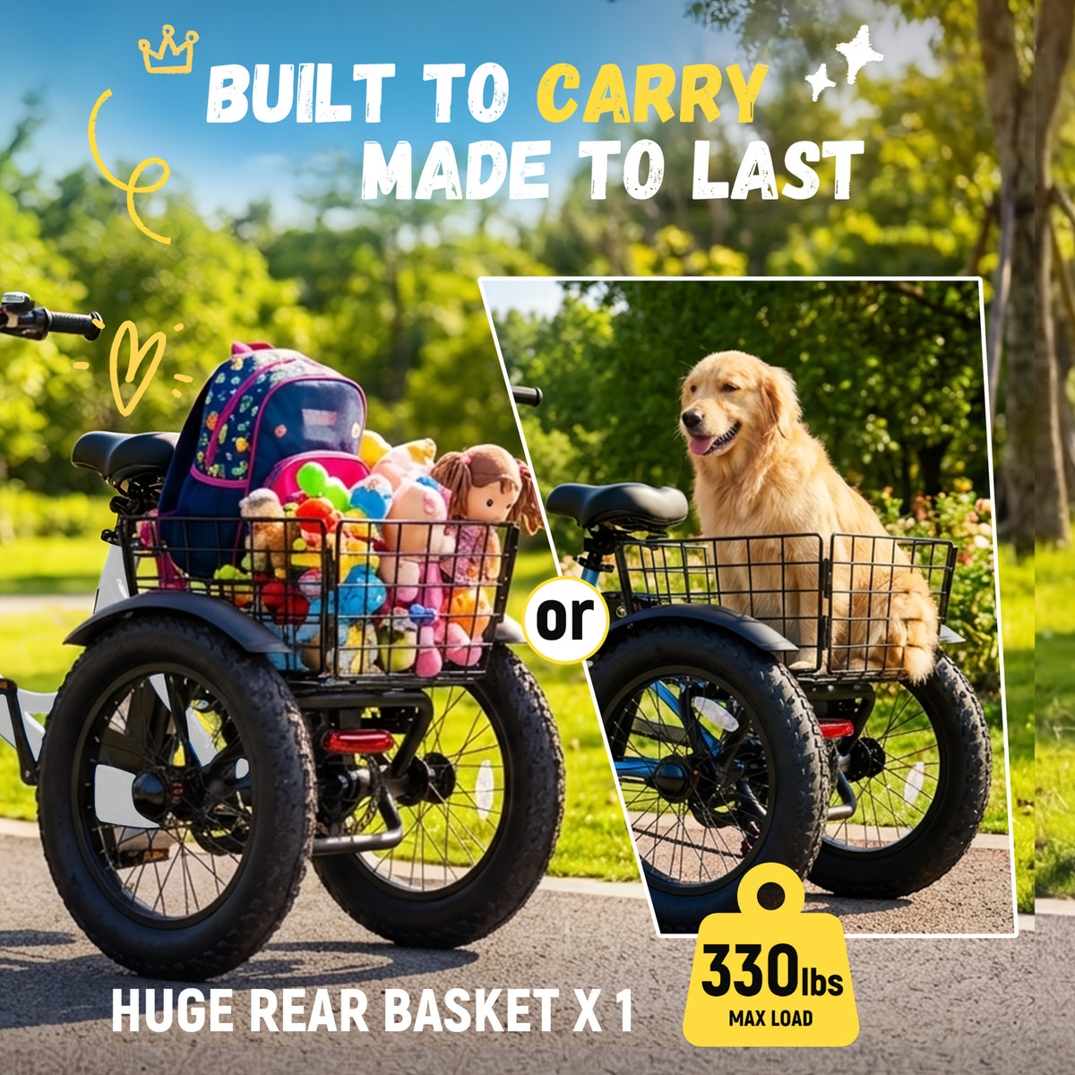 Electric Folding Tricycle for Middle-Aged&Elderly Adults, Low Step-Through Frame, 16 X 3.0 Inch Tires, 15AhRemovable Battery, Adjustable Height Seat with Baskets, for Grocery&Cargo, Fits Riders 3'9" to 5'7"