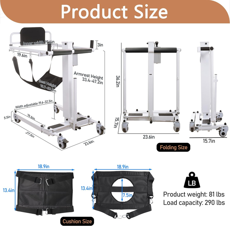 Electric Patient Lift Transfer Chair Foldable Lift Wheelchair for Home