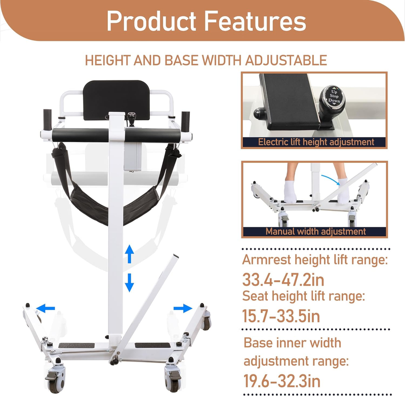 Electric Patient Lift Transfer Chair Foldable Lift Wheelchair for Home